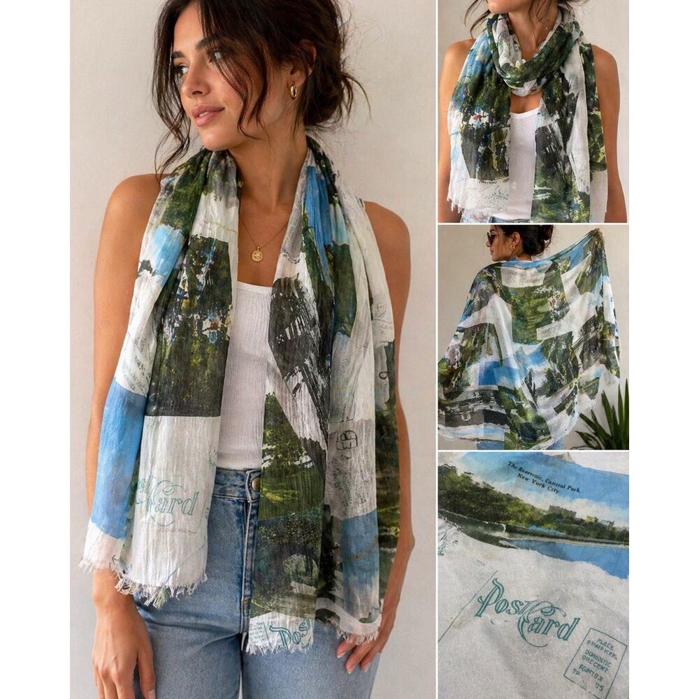 Central Park NYC Postcard Scarf Cotton Modal Lightweight Wrap Travel Boho